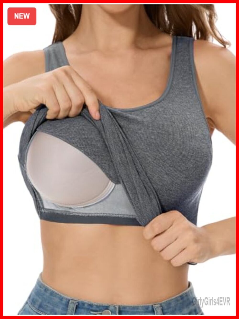 Ribbed Tank Top Built In Bra Crew Neck Sleeveless Casual Summer Stretchy